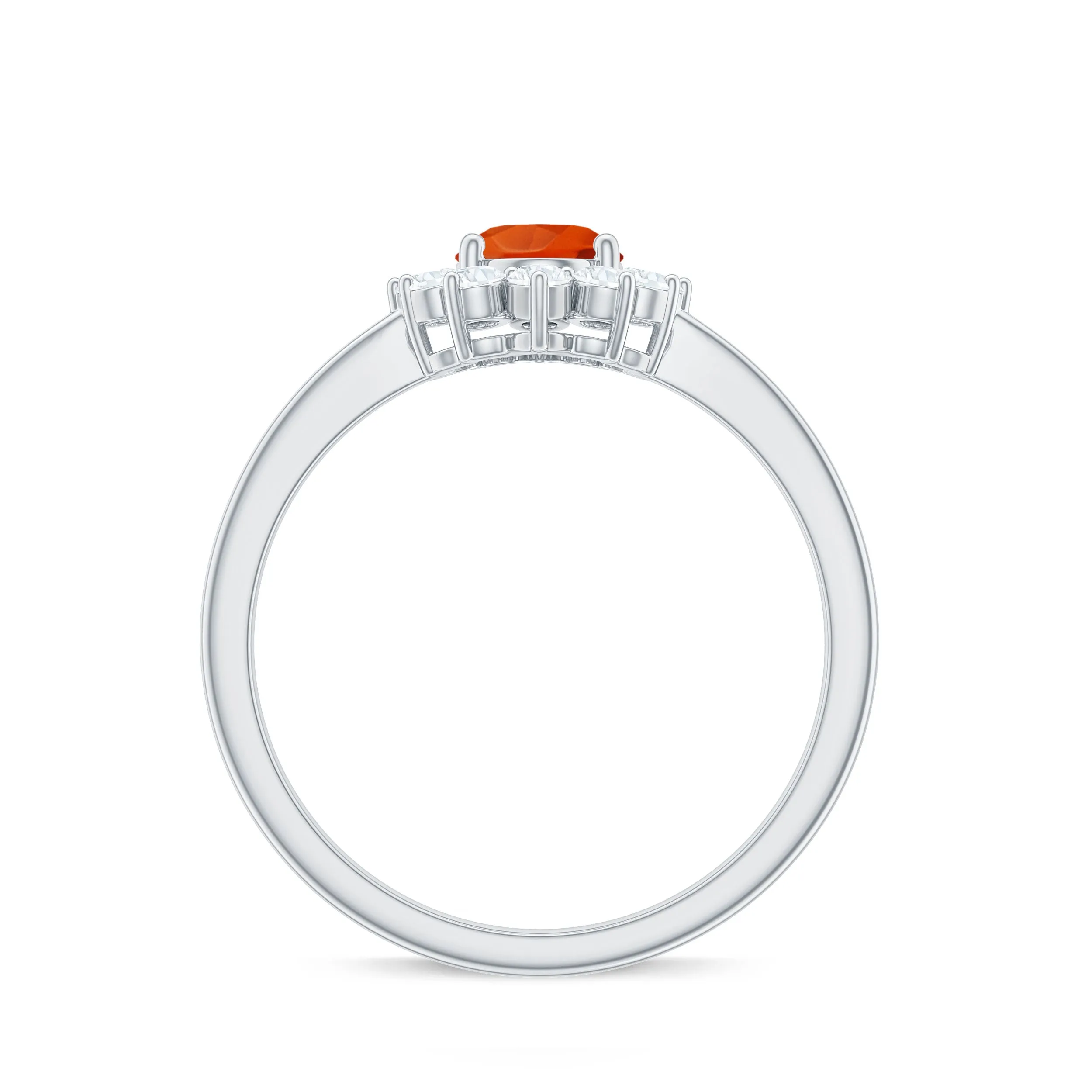 1 CT Princess Diana Inspired Fire Opal and Diamond Engagement Ring