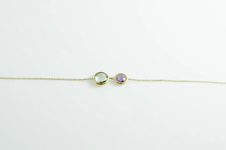 14K Gold Amethyst Bracelet - Purple Green Gemstone Bracelet for Women