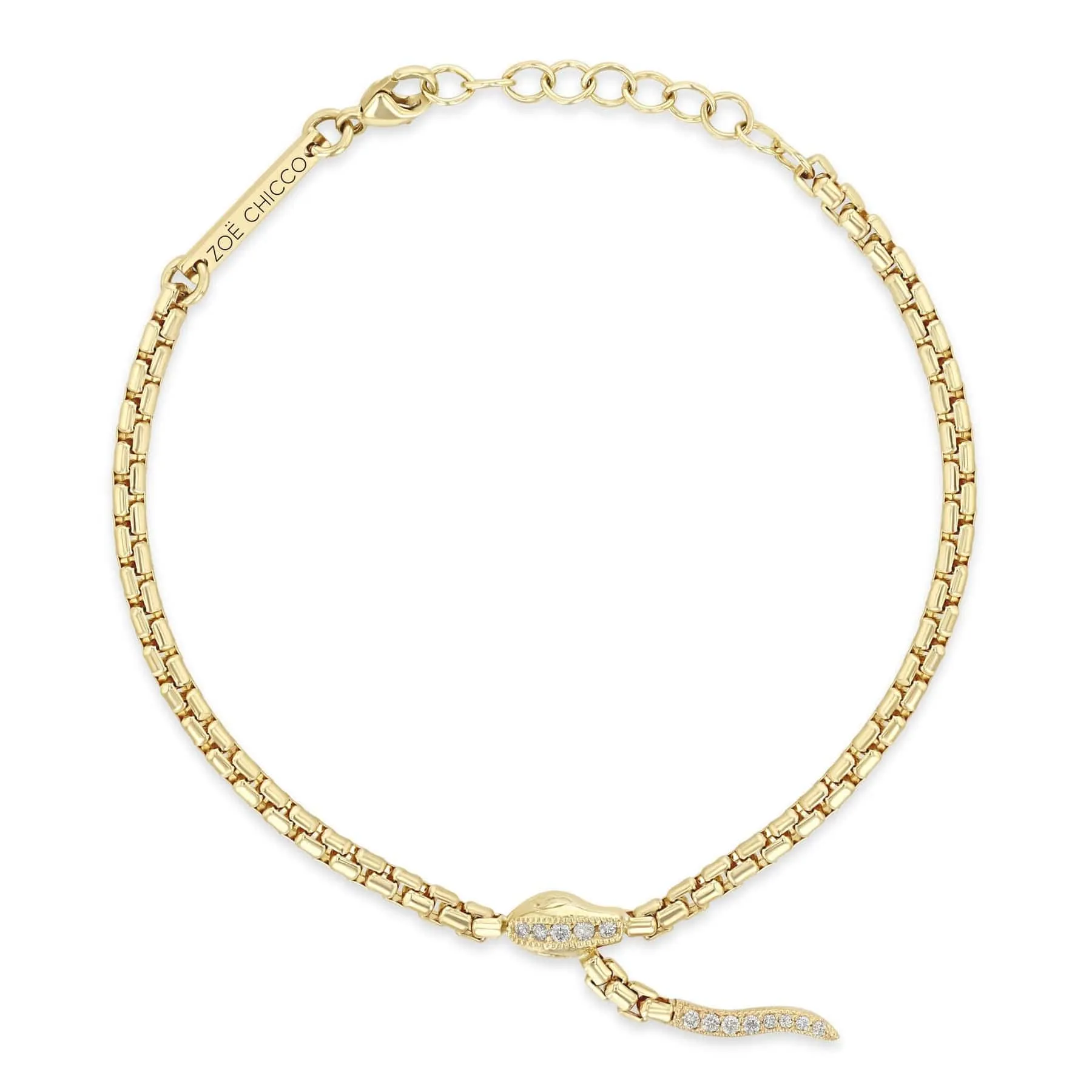 14k Gold Pavé Diamond Serpent Box Chain Bracelet