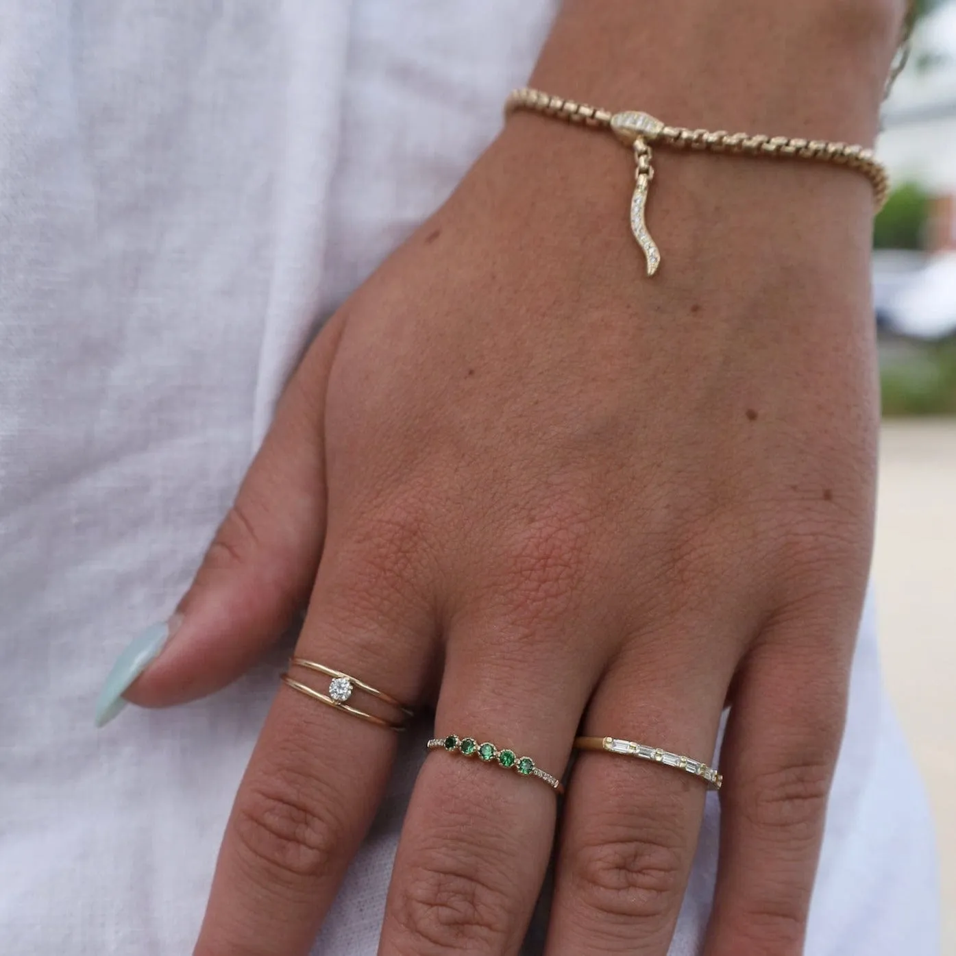 14k Gold Pavé Diamond Serpent Box Chain Bracelet