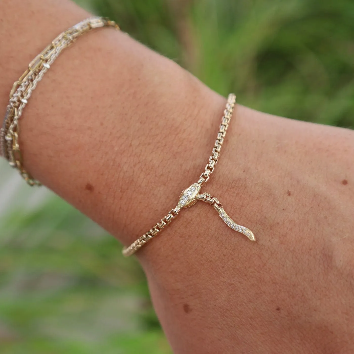 14k Gold Pavé Diamond Serpent Box Chain Bracelet