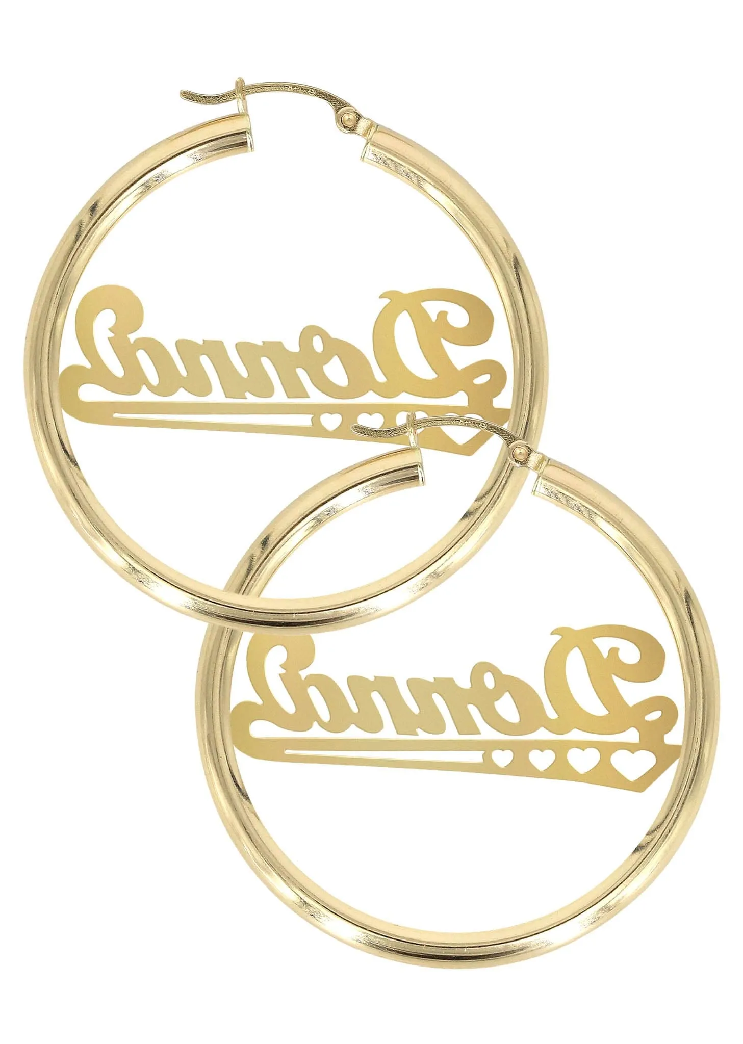 14K Ladies Diamond Cut Heart Name Plate Hoop Earrings