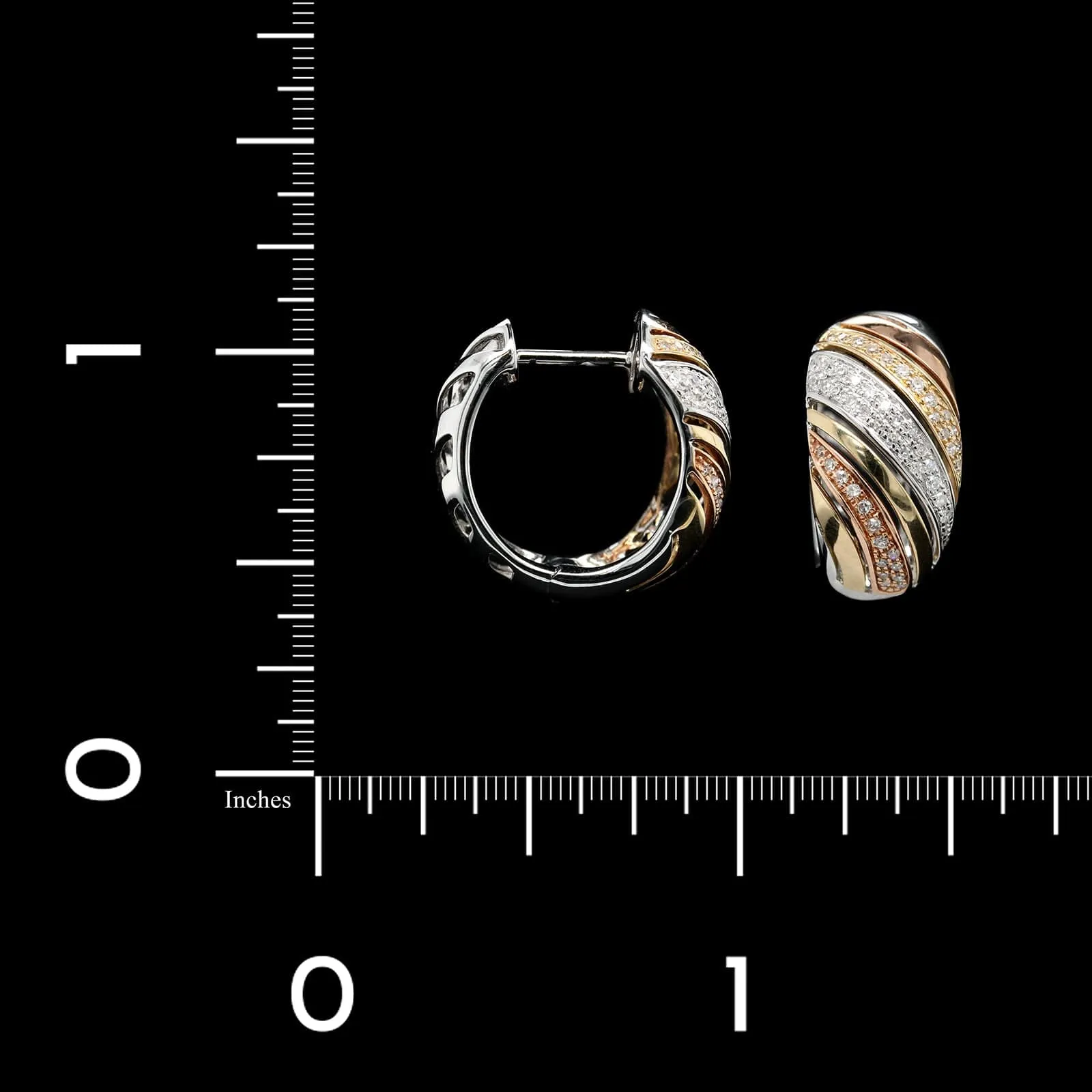 14K Tricolor Gold Estate Diamond Hoop Earrings