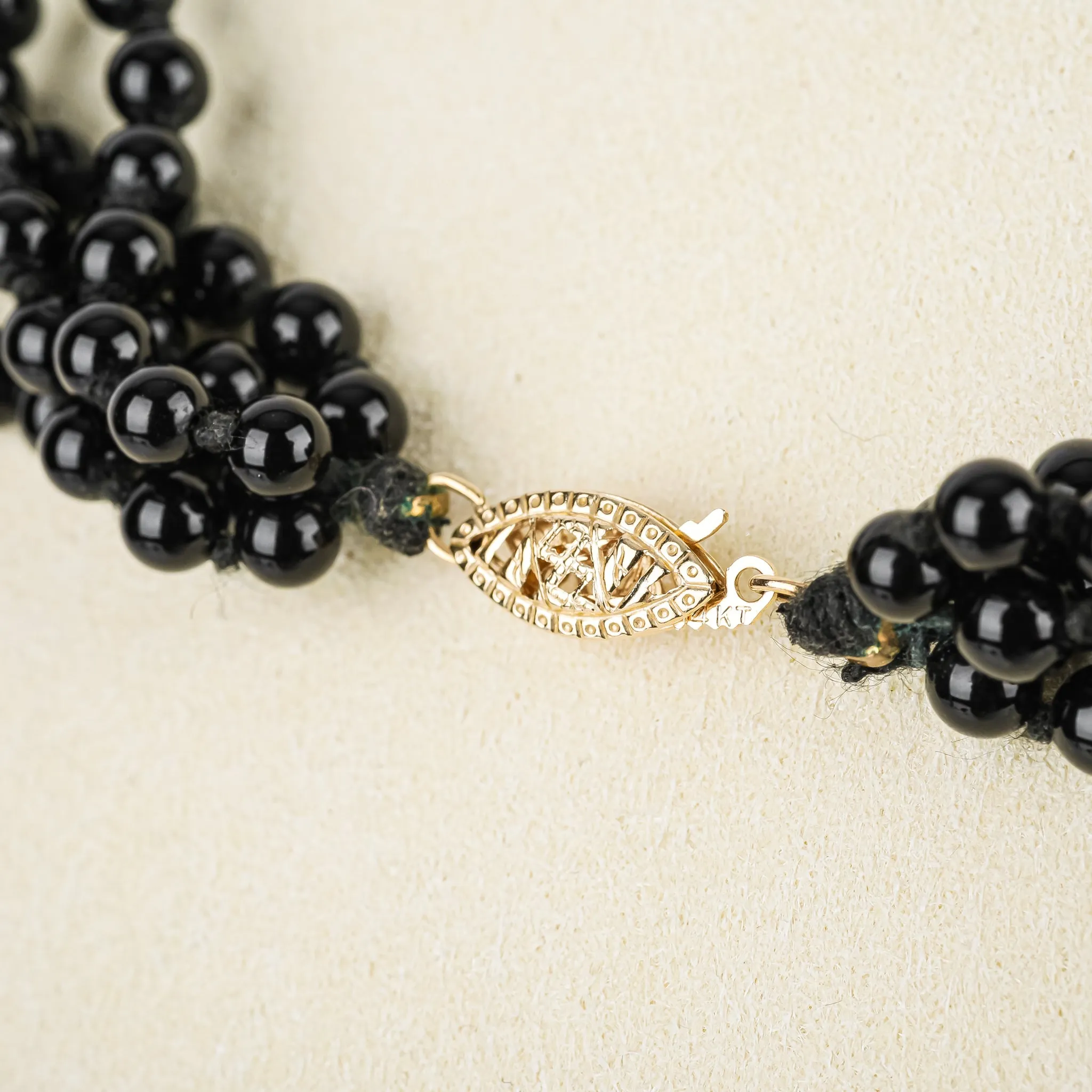 14K Yellow Gold Bead & Onyx 5 Strand Torsade Necklace