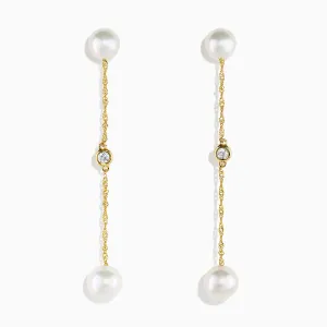 14K Yellow Gold Cultured Freshwater Pearl and Diamond Earrings