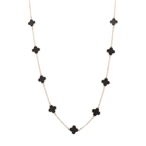 14K Yellow Gold Fashion Flower Pendant with Black Onyx Necklace