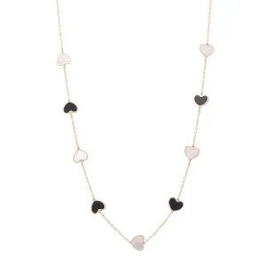 14K Yellow Gold Fashion Heart Pendant with Black Onyx and Mother of Pearl Necklace