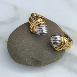 14KT White Gold   Yellow Gold Polished Amethyst Bangle Estate Bracelet