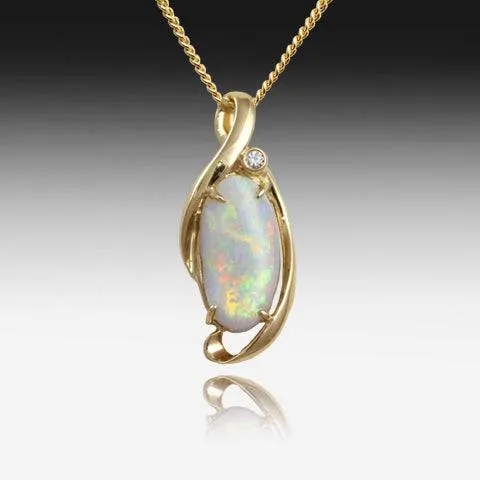 14kt Yellow Gold Crystal Opal and Diamond pendant