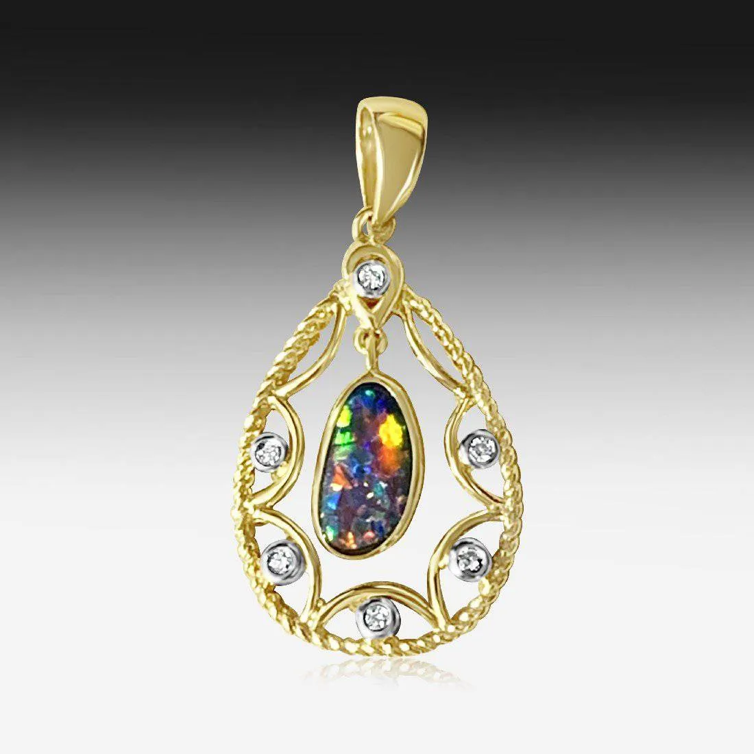 14kt Yellow Gold dangling Opal and Diamond pendant