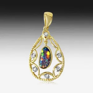 14kt Yellow Gold dangling Opal and Diamond pendant