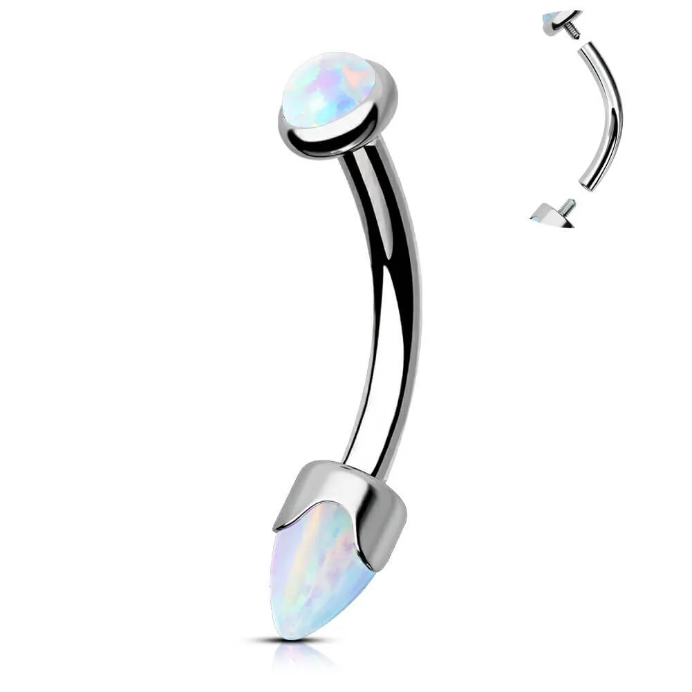 16G Titanium Internally Threaded Opal Curved Barbell