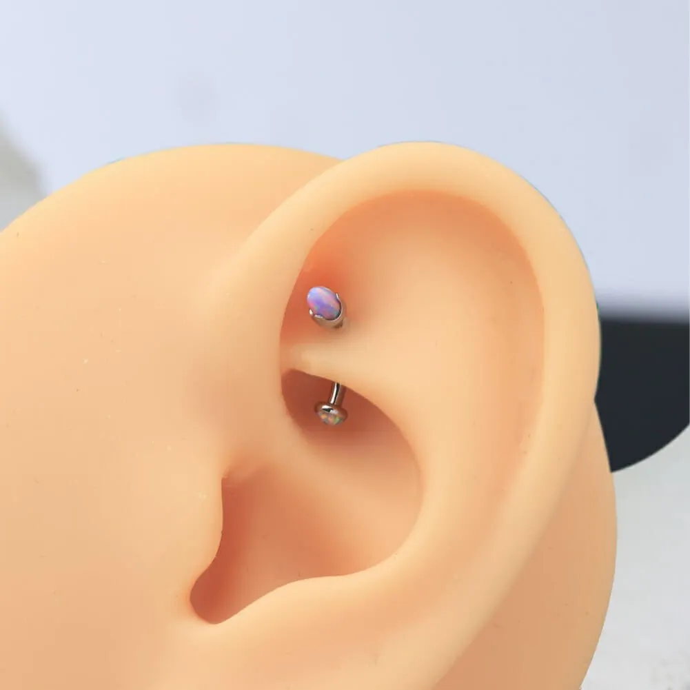 16G Titanium Internally Threaded Opal Curved Barbell