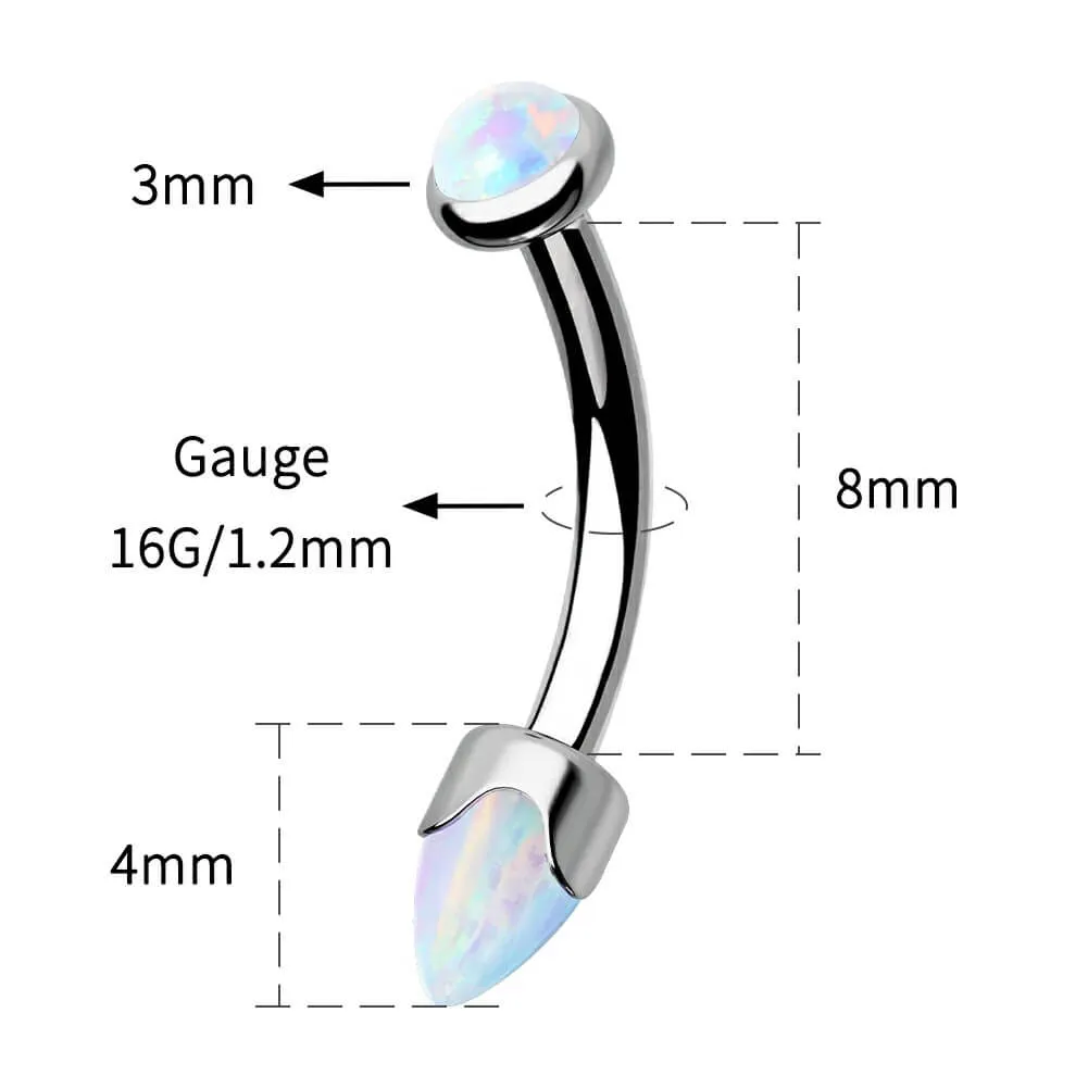 16G Titanium Internally Threaded Opal Curved Barbell