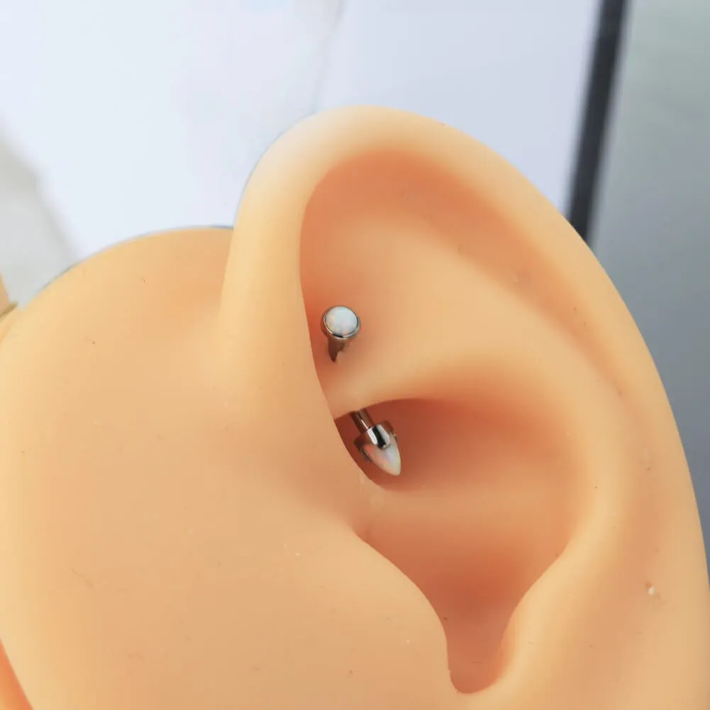 16G Titanium Internally Threaded Opal Curved Barbell