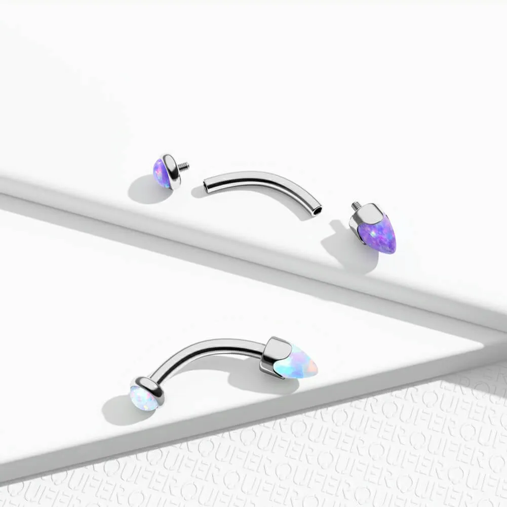 16G Titanium Internally Threaded Opal Curved Barbell