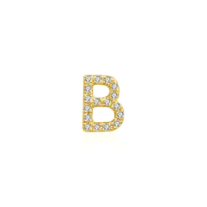 18k Gold Initial Letter "B" Diamond Pandent   Necklace