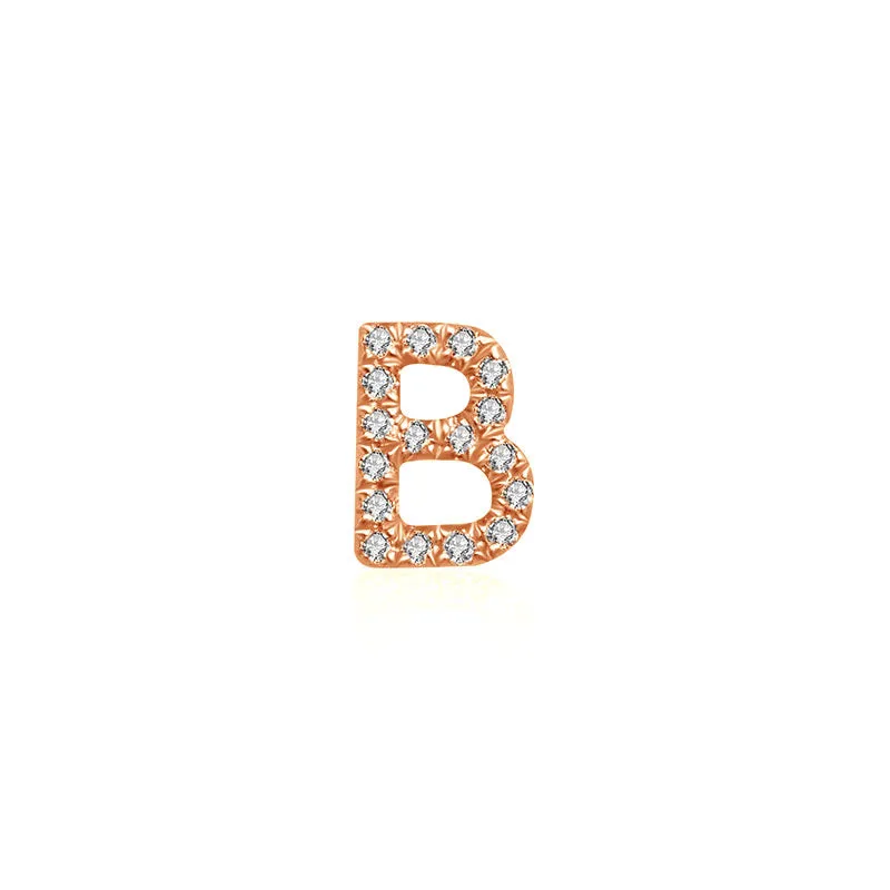 18k Gold Initial Letter "B" Diamond Pandent   Necklace