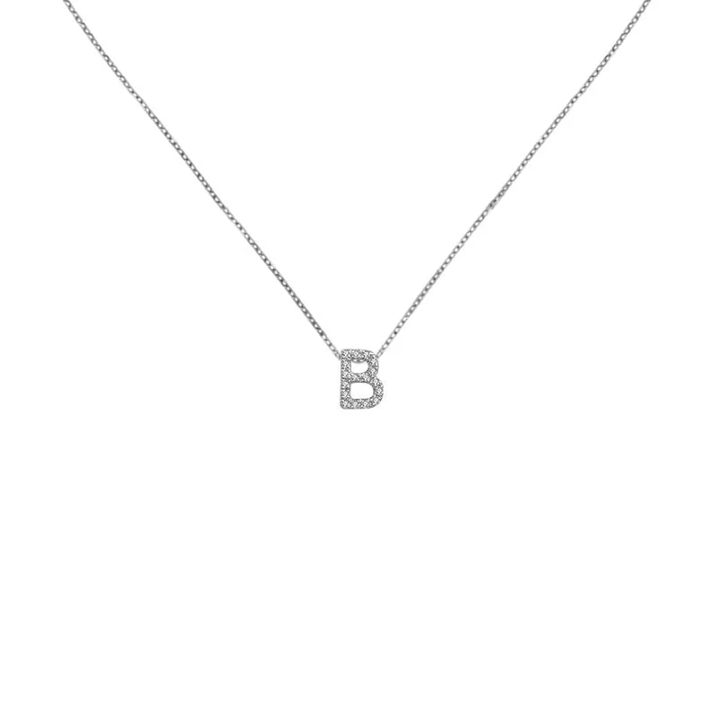 18k Gold Initial Letter "B" Diamond Pandent   Necklace