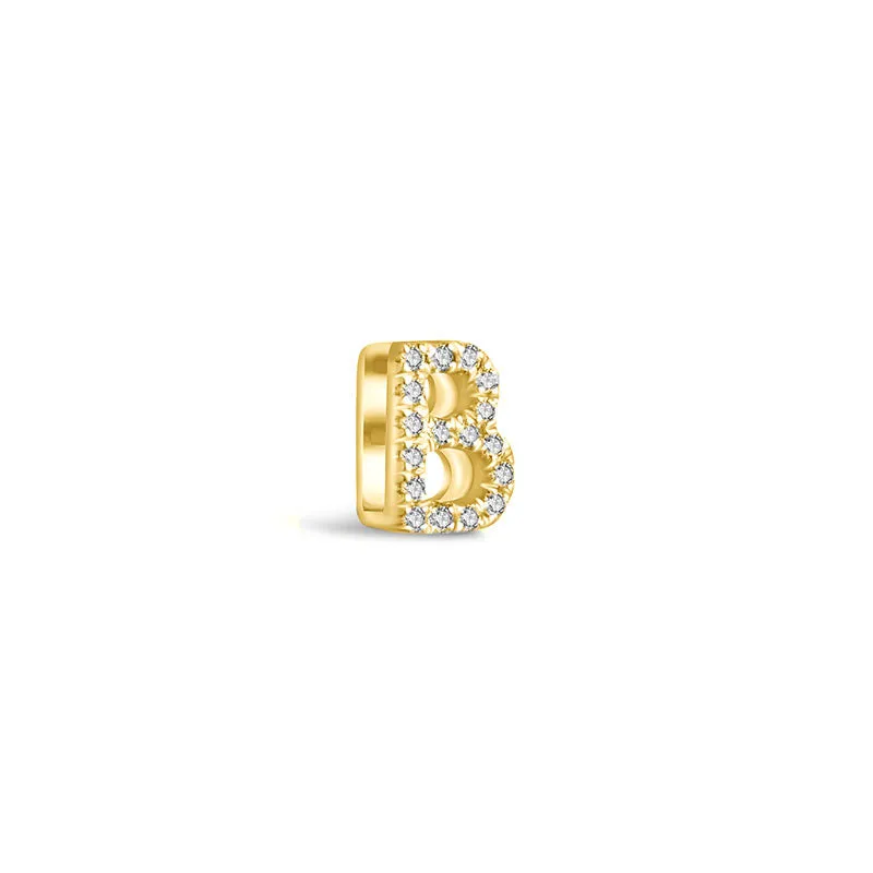 18k Gold Initial Letter "B" Diamond Pandent   Necklace
