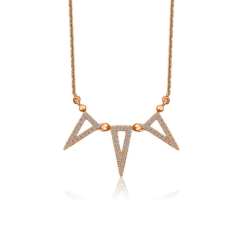 18k Gold Triple Hollow Triangle Diamond Necklace