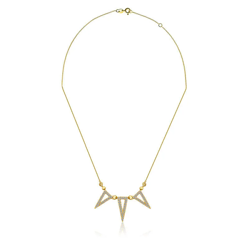 18k Gold Triple Hollow Triangle Diamond Necklace