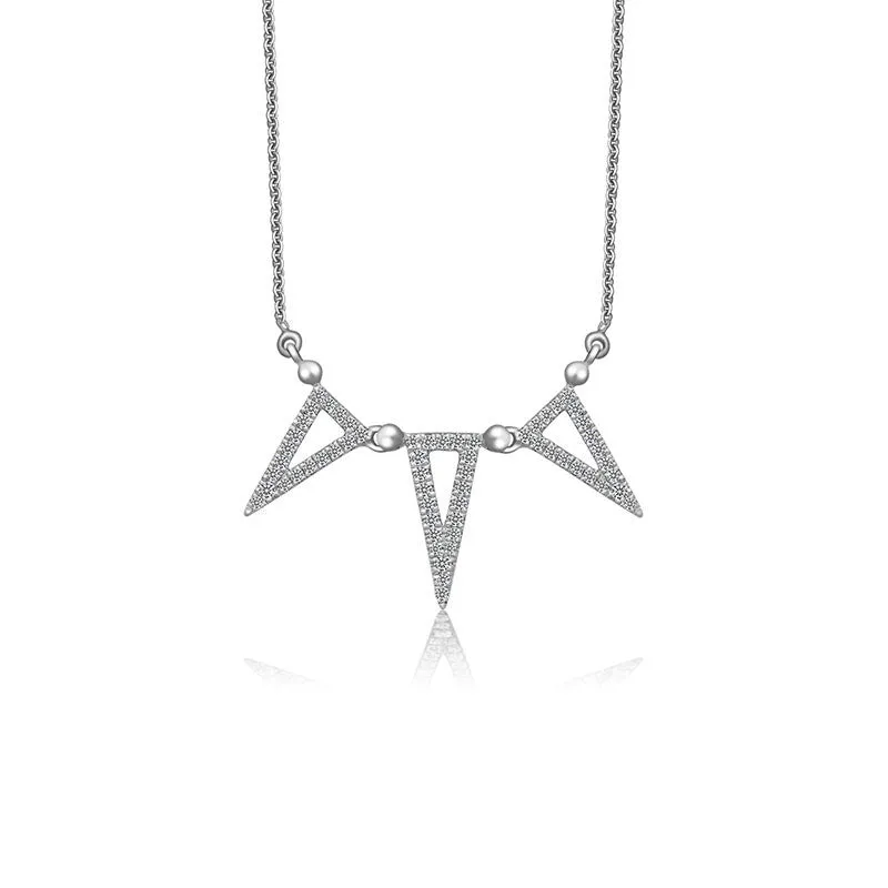 18k Gold Triple Hollow Triangle Diamond Necklace
