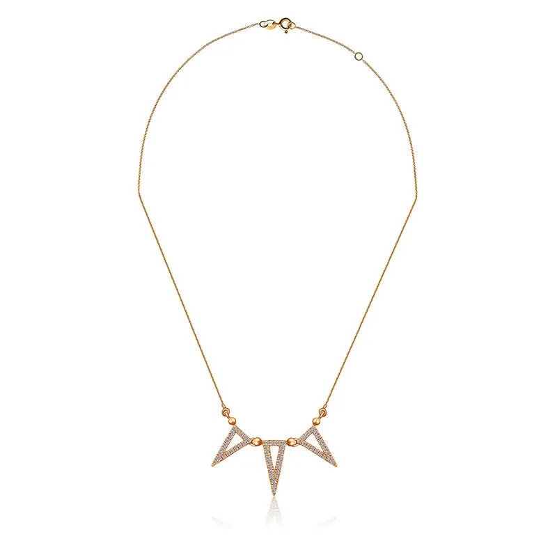 18k Gold Triple Hollow Triangle Diamond Necklace