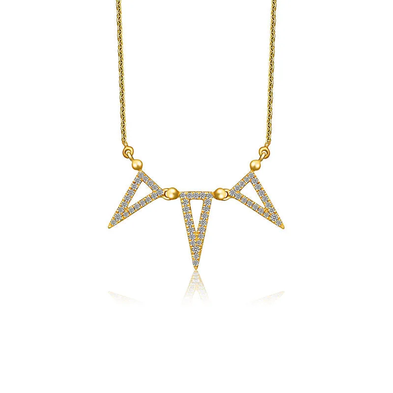 18k Gold Triple Hollow Triangle Diamond Necklace