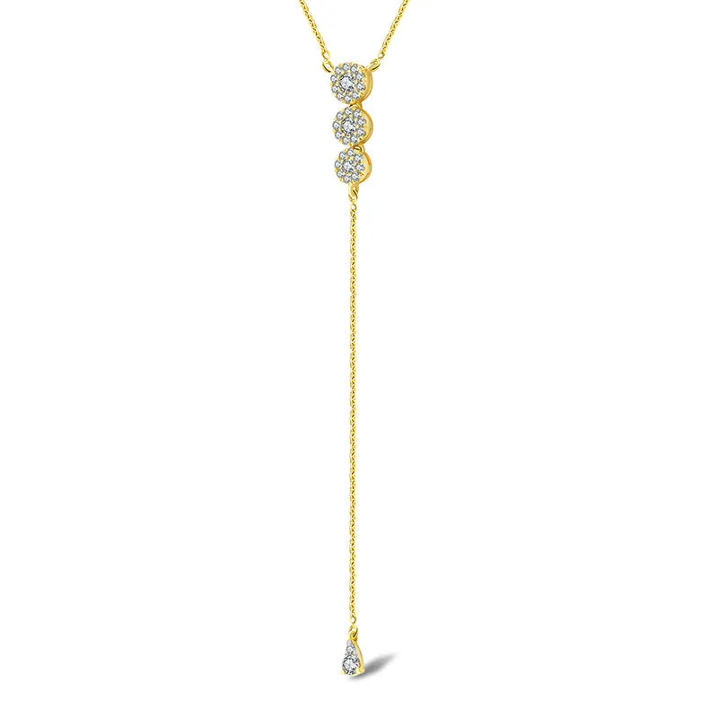 18k Gold Triple Round Shape Dangling Diamond Necklace