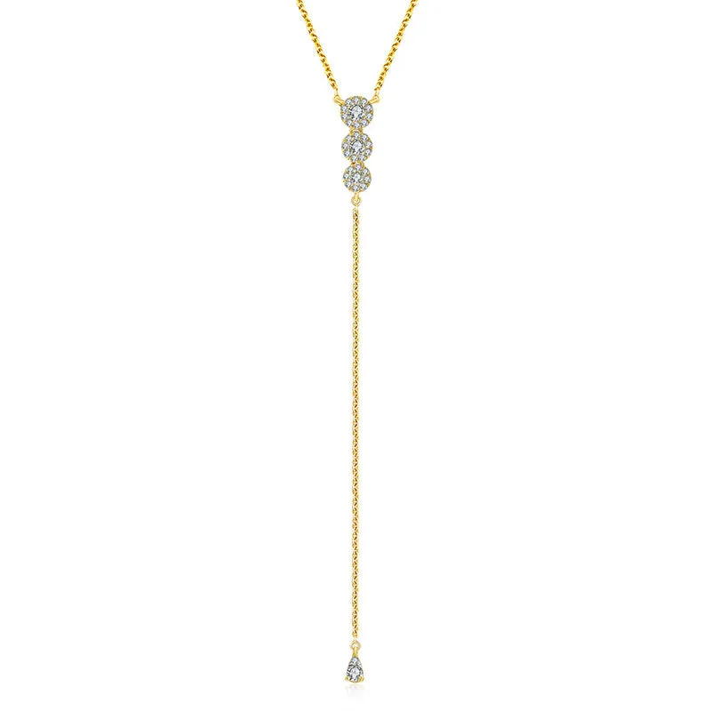 18k Gold Triple Round Shape Dangling Diamond Necklace