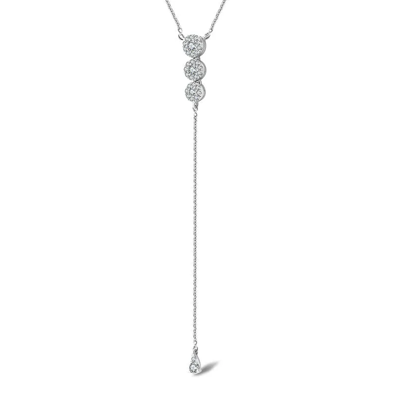 18k Gold Triple Round Shape Dangling Diamond Necklace