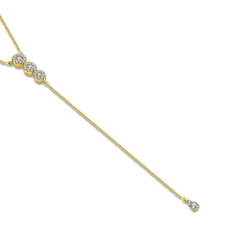 18k Gold Triple Round Shape Dangling Diamond Necklace