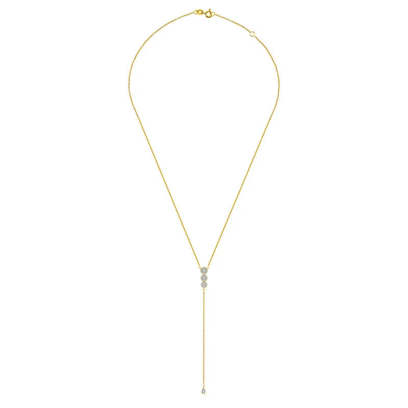 18k Gold Triple Round Shape Dangling Diamond Necklace