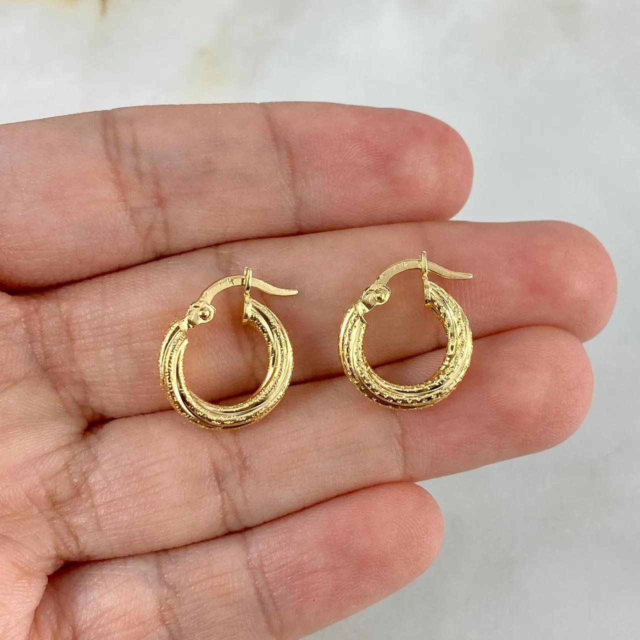 18K Yellow Gold Carly Dotted Hoop Earrings 1.4gr / 0.51in