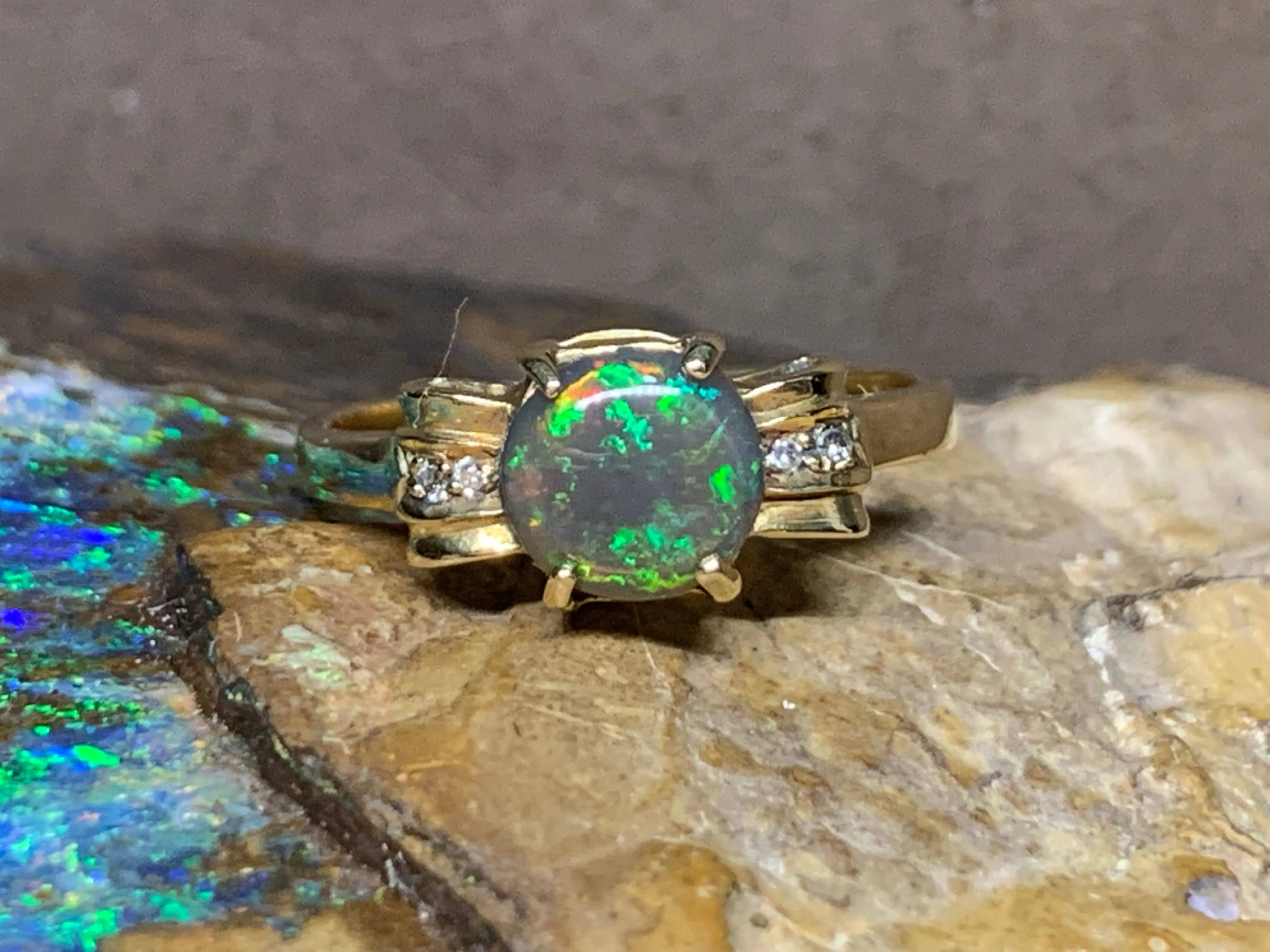18kt Yellow Gold Black Opal and diamond ring
