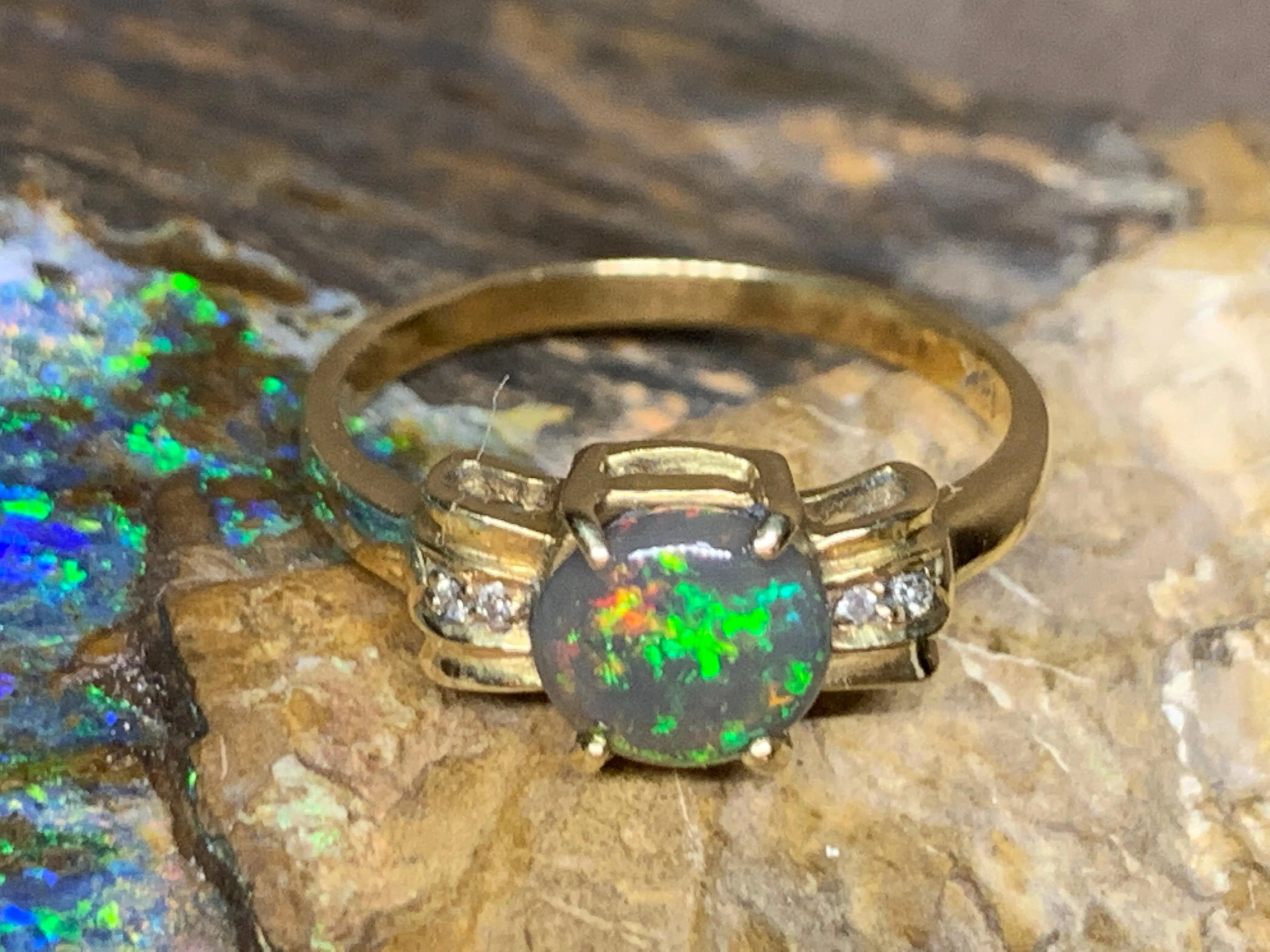 18kt Yellow Gold Black Opal and diamond ring