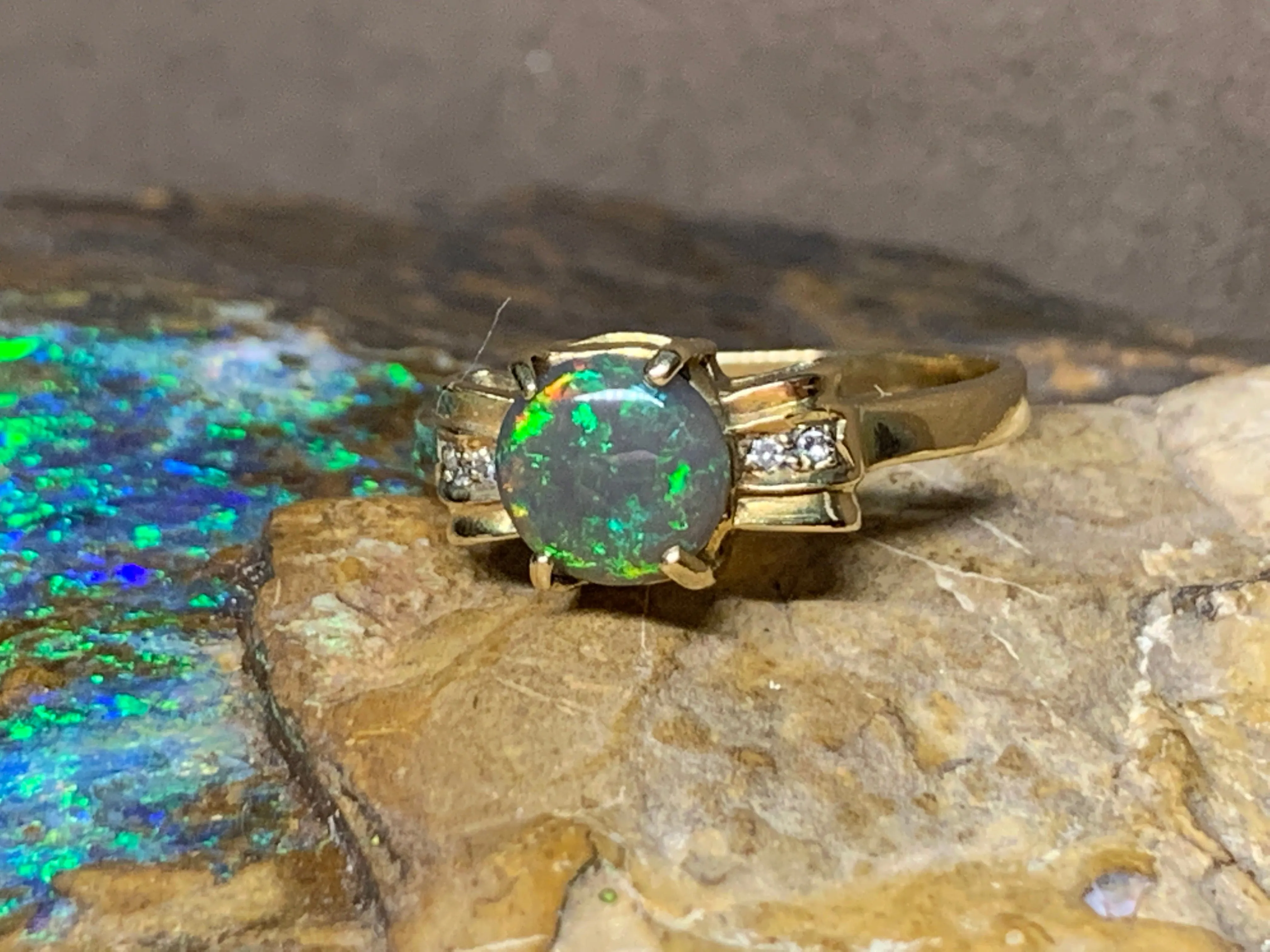 18kt Yellow Gold Black Opal and diamond ring