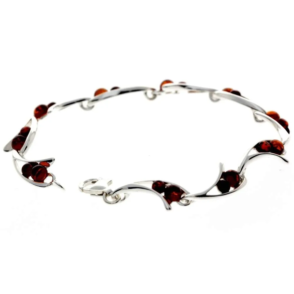 925 Sterling Silver & Baltic Amber Modern Link Bracelet - GL507