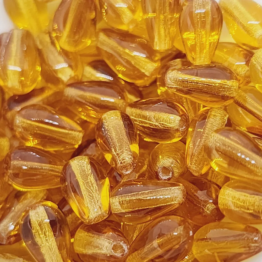 9x6mm Teardrop Czech Glass Beads (25) - Light Amber Transparent