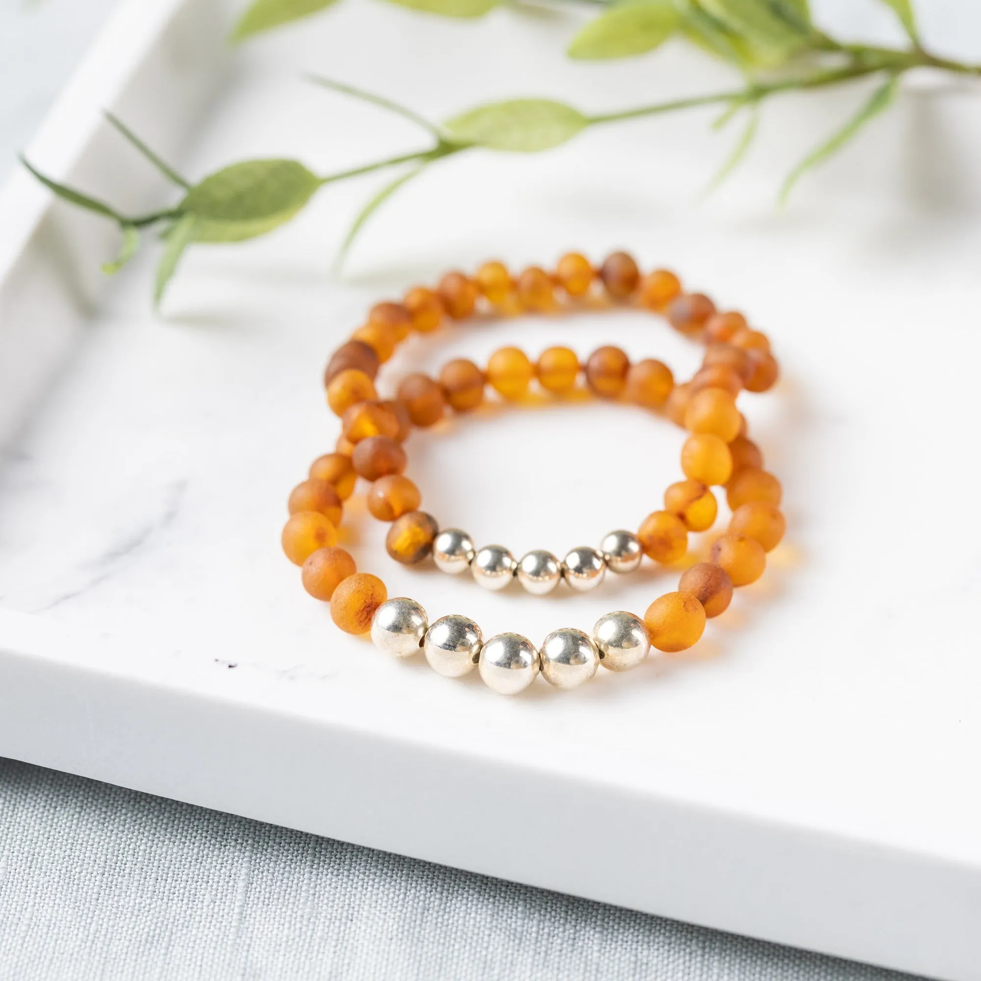 Adults | Sterling Silver   Raw Cognac Amber Bracelet