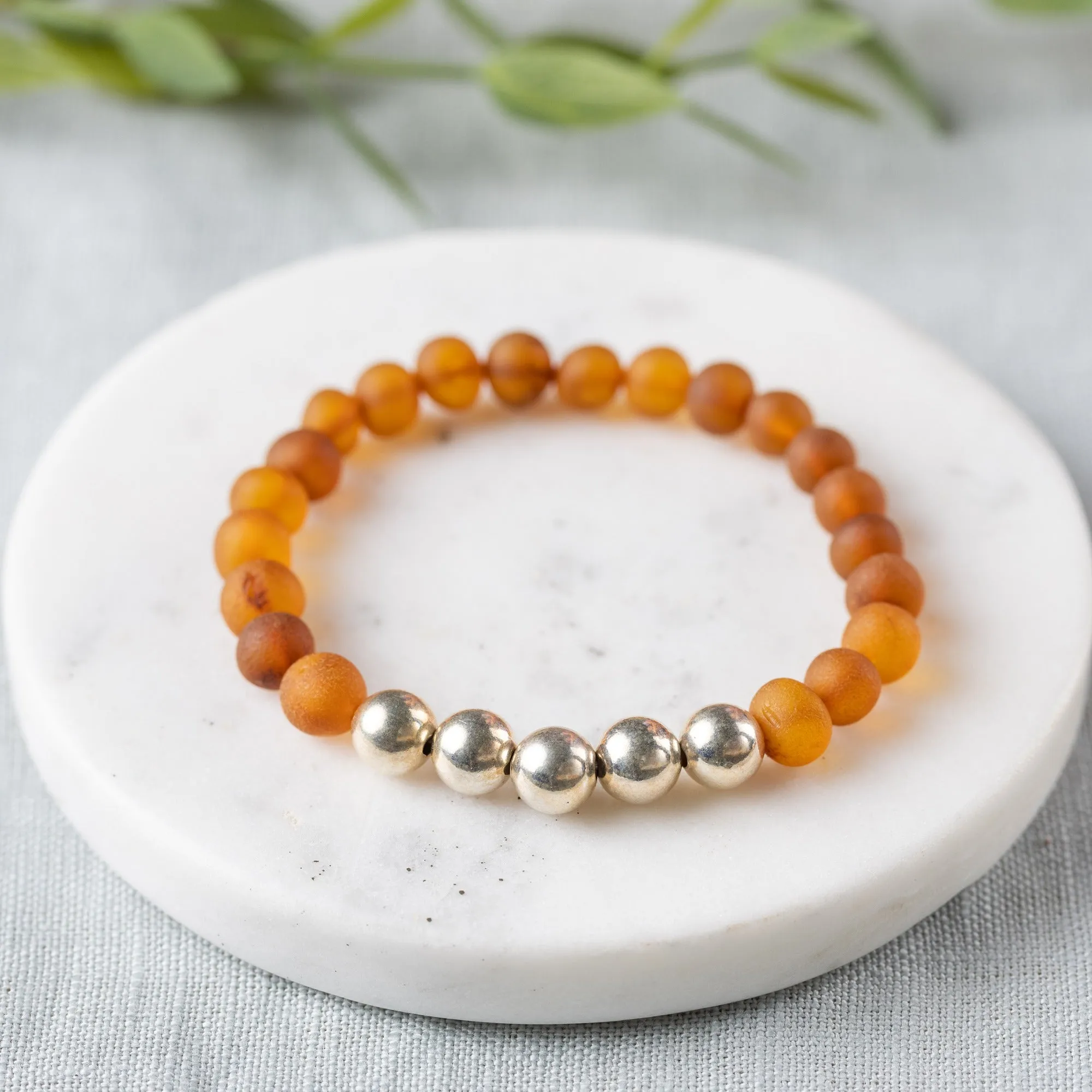 Adults | Sterling Silver   Raw Cognac Amber Bracelet