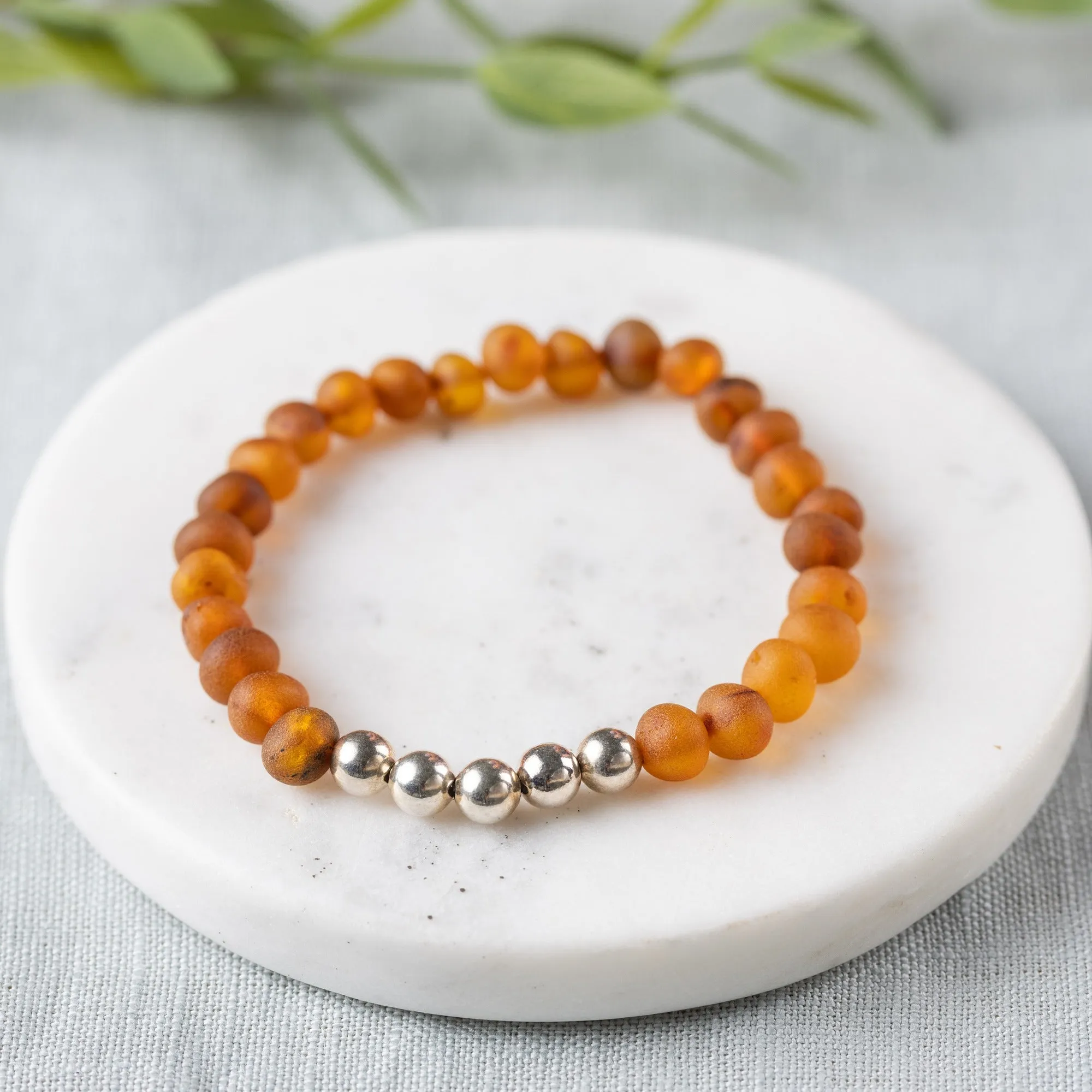Adults | Sterling Silver   Raw Cognac Amber Bracelet