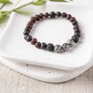Adults | Titanium Plated Lava   Raw Cherry Aromatherapy Bracelet