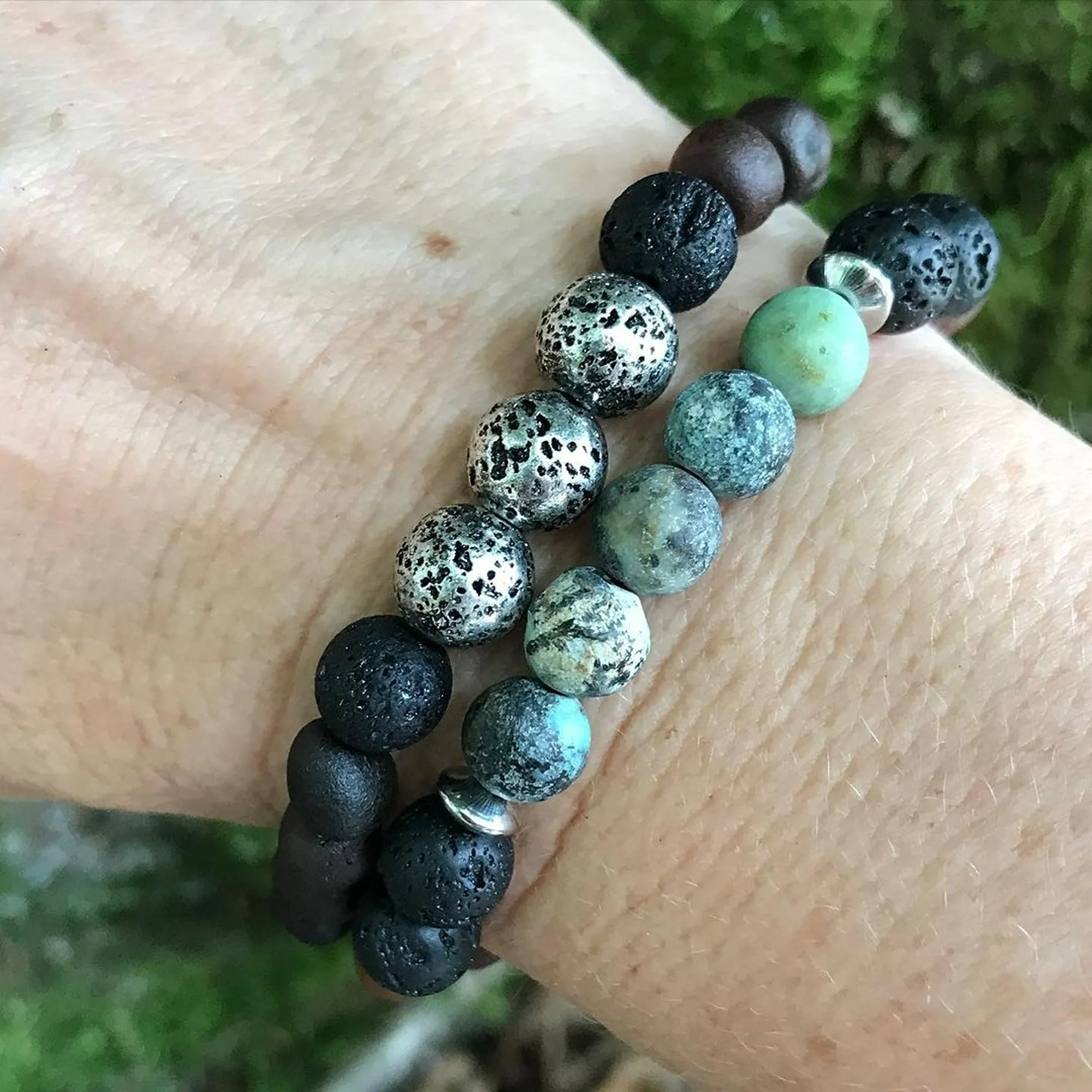 Adults | Titanium Plated Lava   Raw Cherry Aromatherapy Bracelet