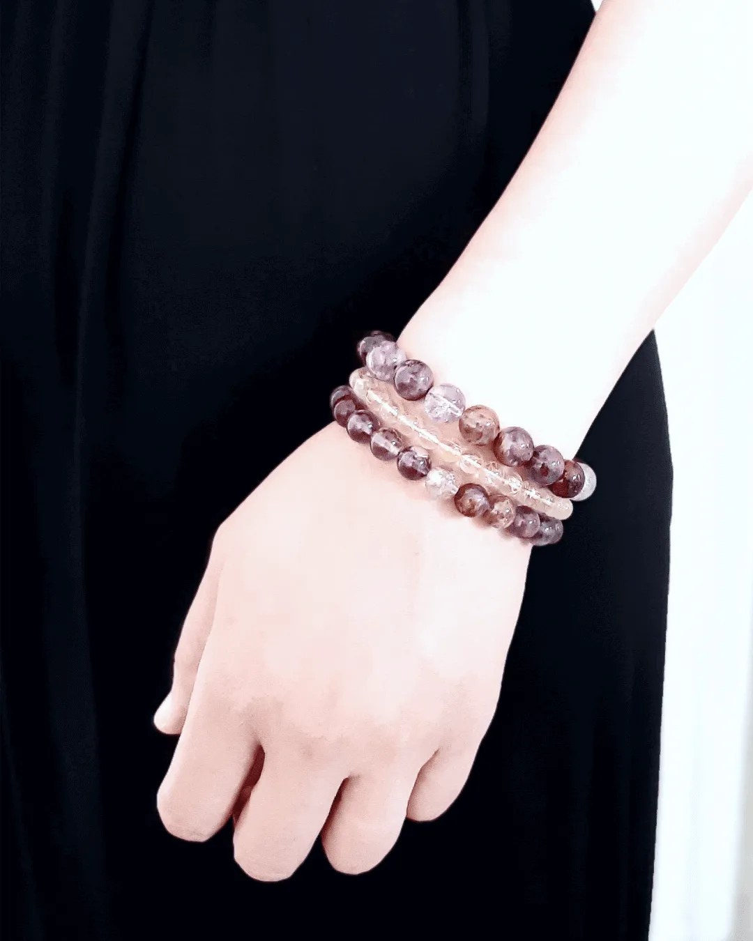 Amethyst & Minerals Inclusions 8mm 10mm Melody Super 7 Quartz Gemstone Beaded Stretch Bracelet