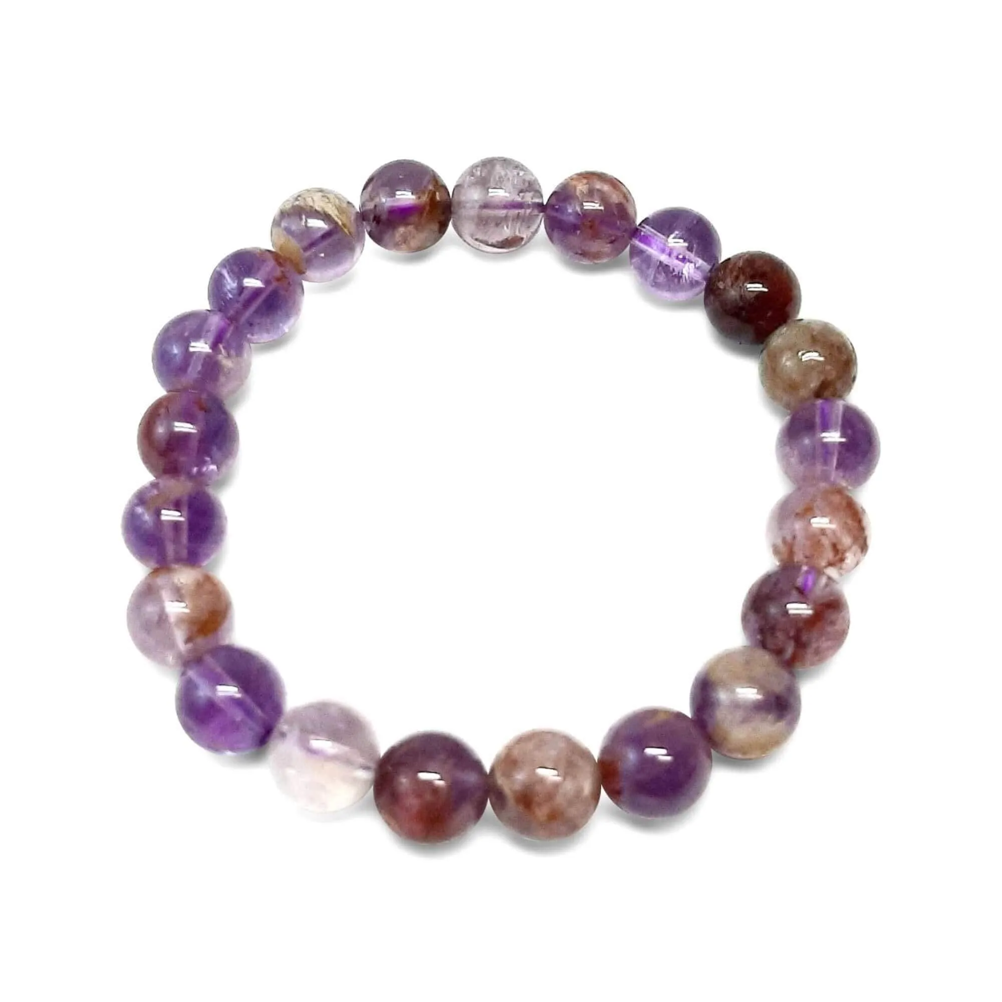 Amethyst & Minerals Inclusions 8mm 10mm Melody Super 7 Quartz Gemstone Beaded Stretch Bracelet