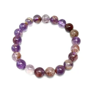 Amethyst & Minerals Inclusions 8mm 10mm Melody Super 7 Quartz Gemstone Beaded Stretch Bracelet