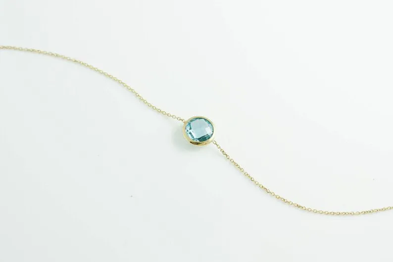 Blue Topaz Bracelet, Gold Gemstone Bracelet, 14K Bracelet, Citrine Gold Bracelet, Rose Quartz, Birthstone Bracelet