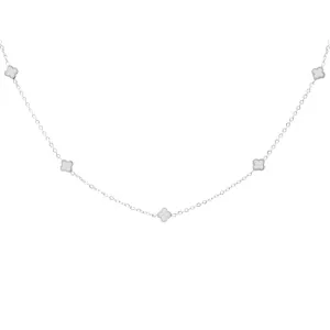 Clover Dainty Choker Necklace - Silver & Pearl